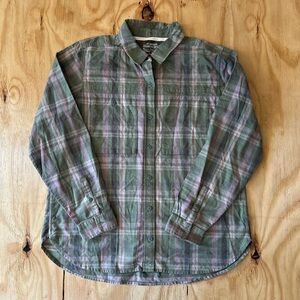 REI Green and Purple Plaid Flannel 100% Cotton
